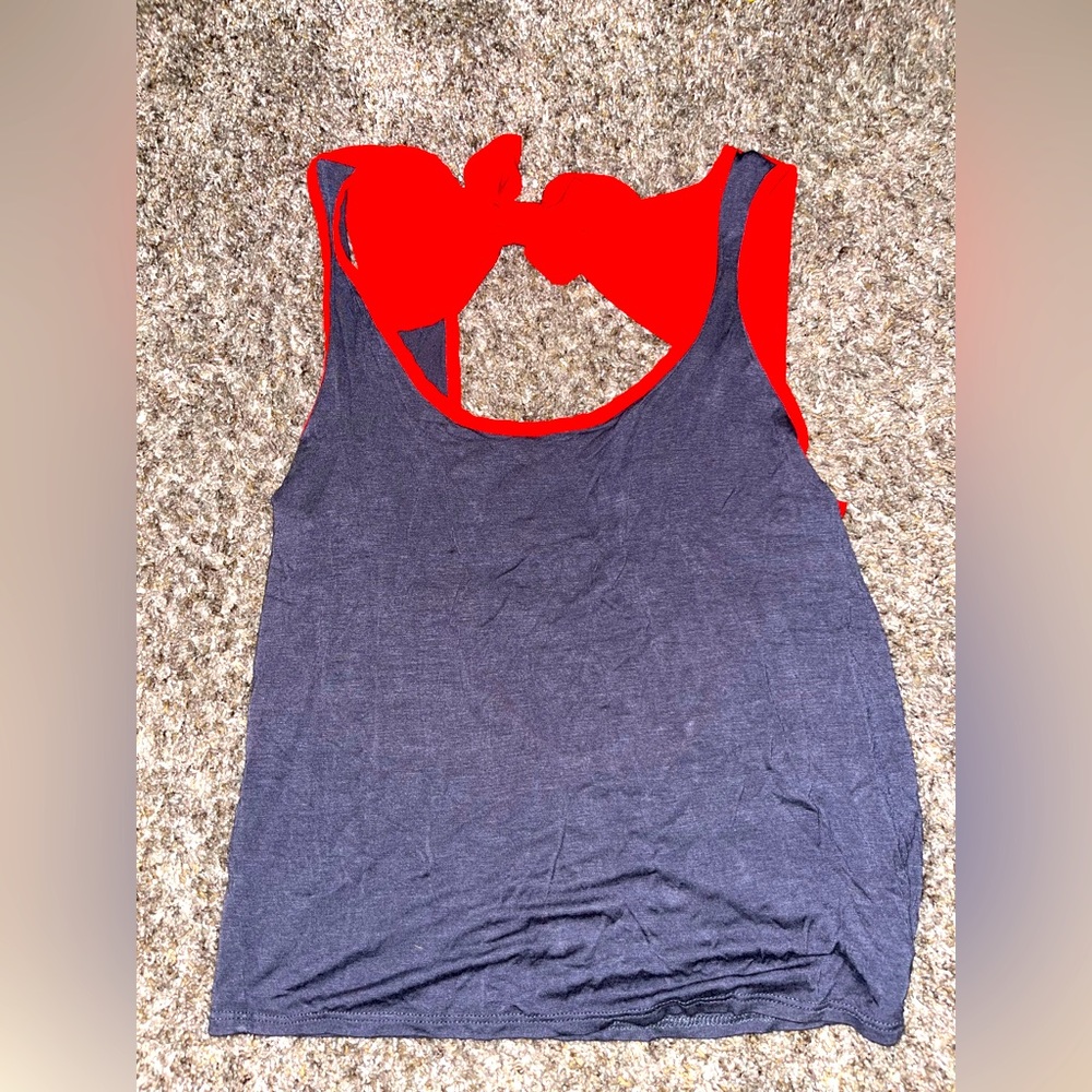 Red/gray cut out tank top
